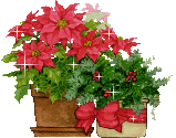 Glittrande tecknad bild av julstjärnor och gröna växter 