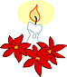 Liten teckning av ett brinnande ljus med tre julstjärnor (blommor)  © Gerda Christenson